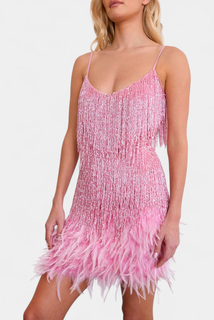 Adena Vestido Mini de Plumas