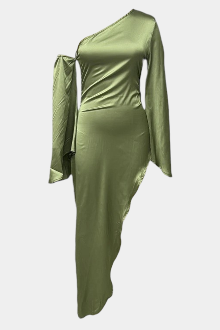 Keisha Vestido Maxi Asimétrico de Un Hombro con Cintura Esculpida