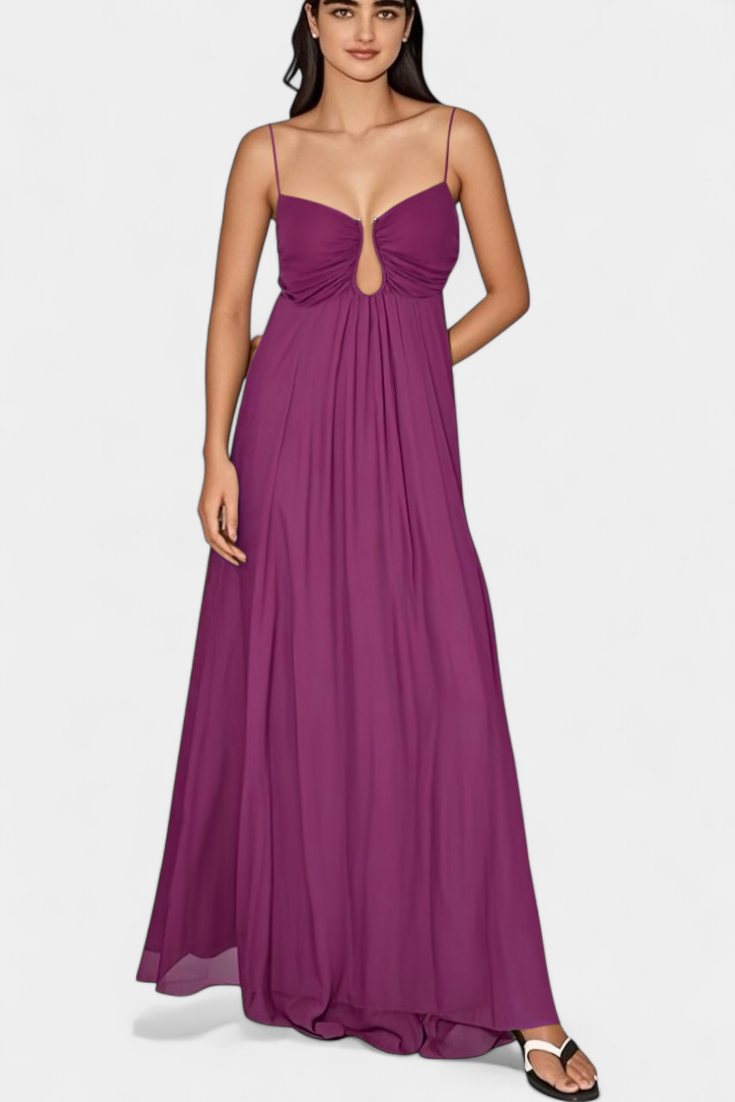 Elettra Vestido Maxi de Tirantes Finos y Drapeado Fluido