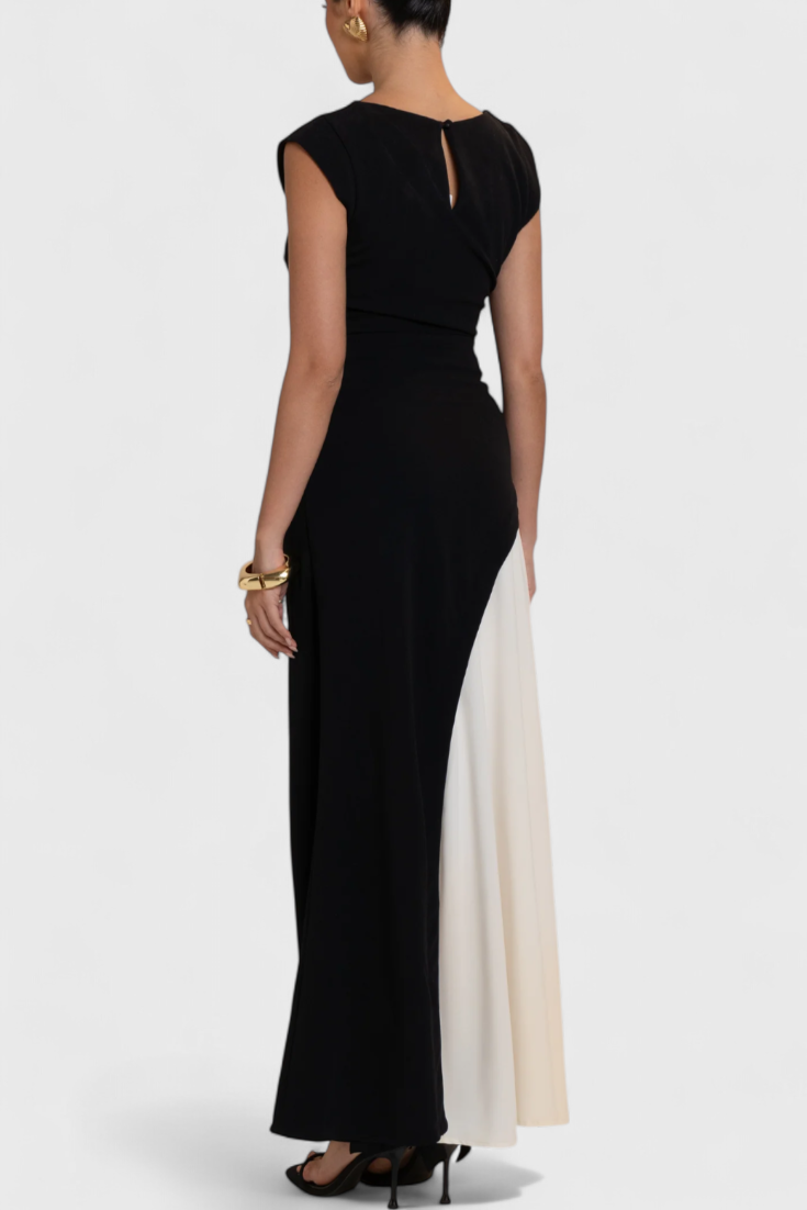 Mallory Vestido Midi Bicolor de Corte Recto y Silueta Definida