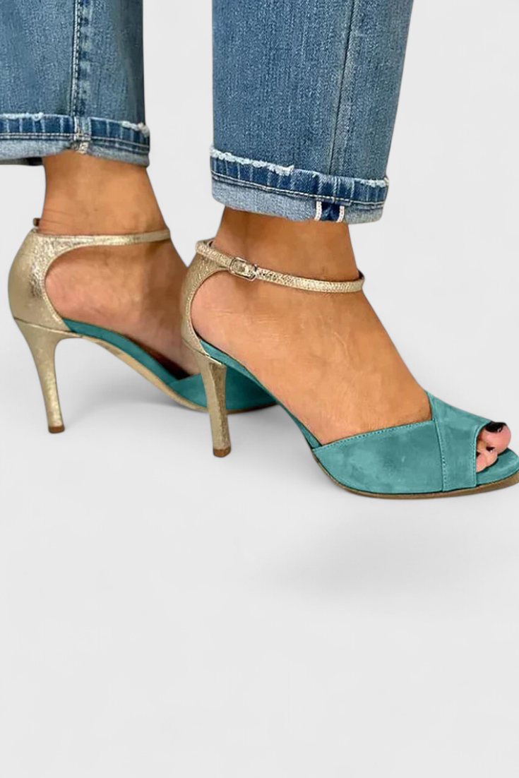 Melas Zapatos Peep-Toe con Tacón Alto, Correa y Sujeción Elegante