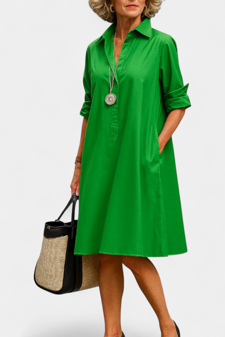 Larissa Vestido en Algodón con Cuello de Solapa