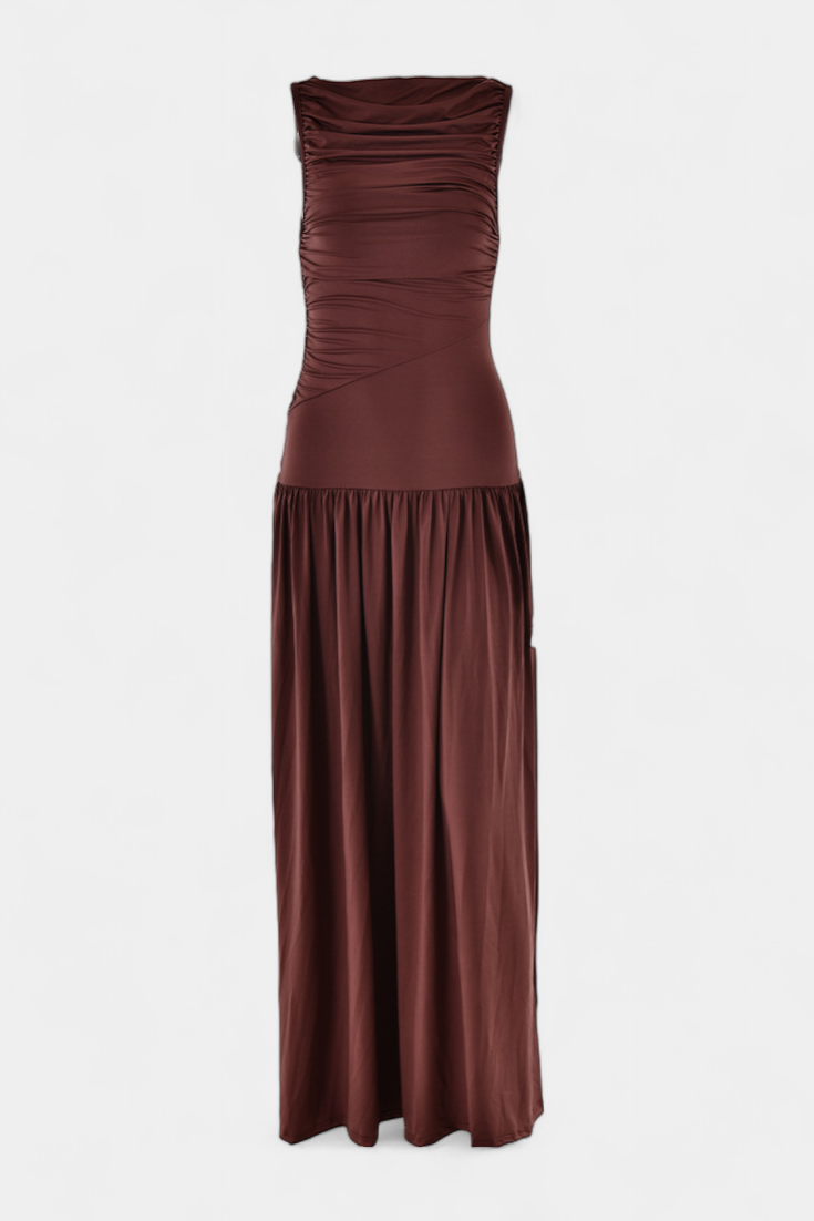 Maddy Vestido Maxi sin Mangas con Drapeado Lateral