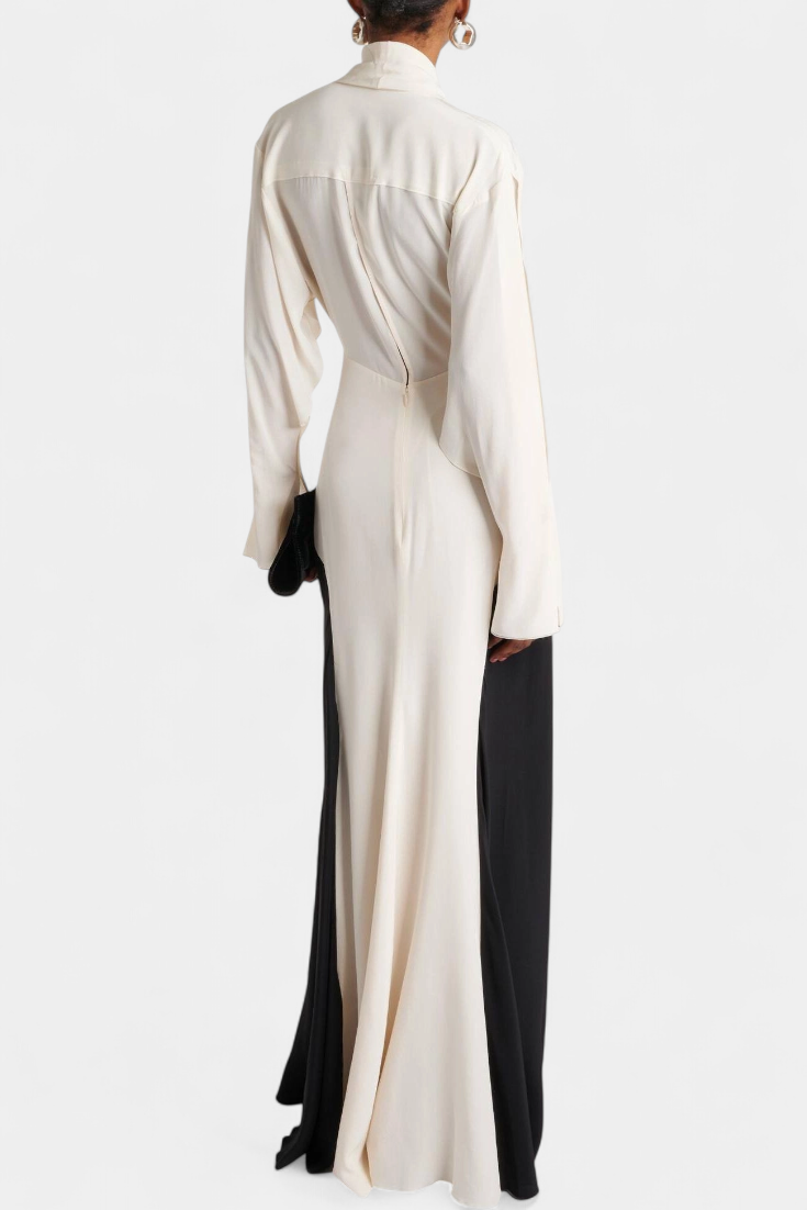 Slyune Vestido Maxi de Noche con Escote en V y Contraste