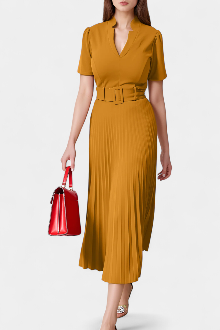 Seliora Vestido Midi de Trabajo con Cinturón y Plisados