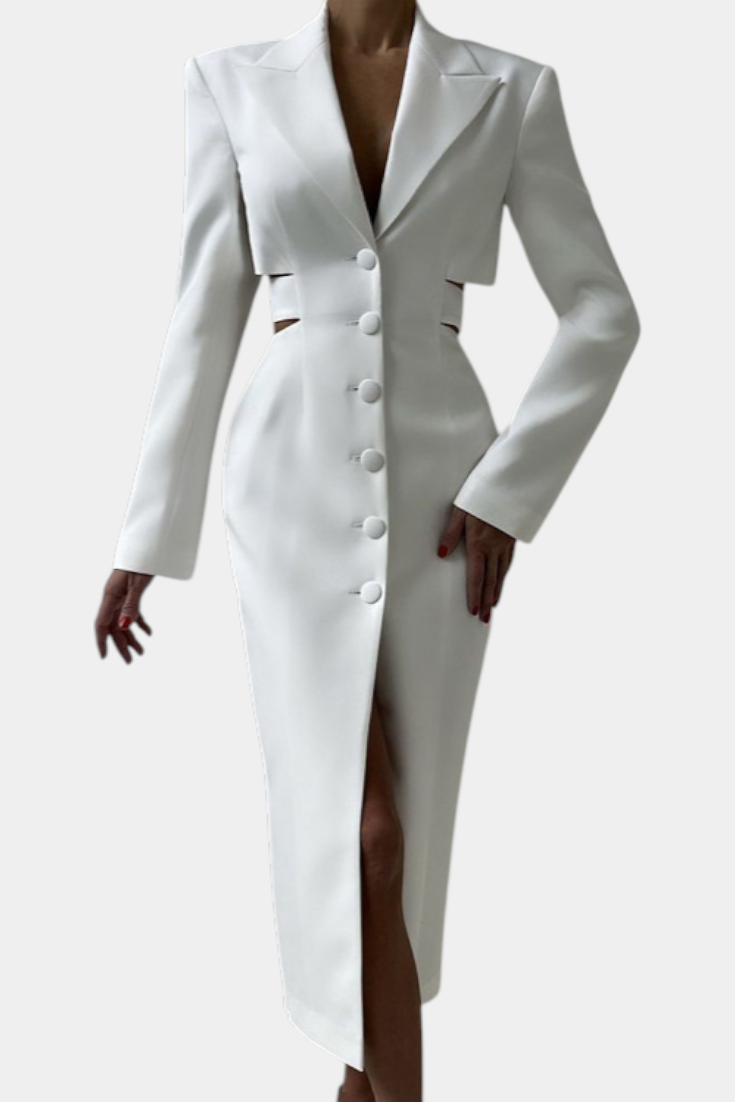 Bernice Vestido Blazer Midi con Corte y Espalda Descubierta