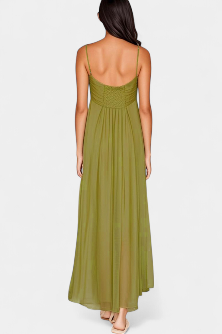 Elettra Vestido Maxi de Tirantes Finos y Drapeado Fluido