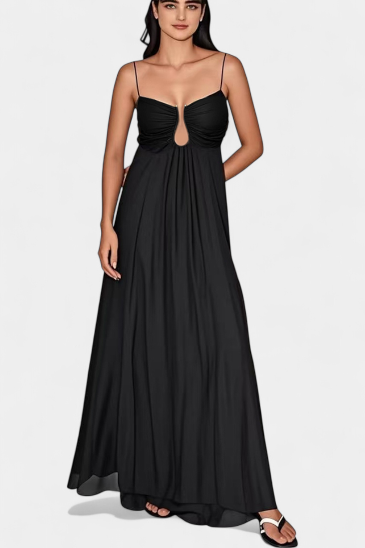 Elettra Vestido Maxi de Tirantes Finos y Drapeado Fluido