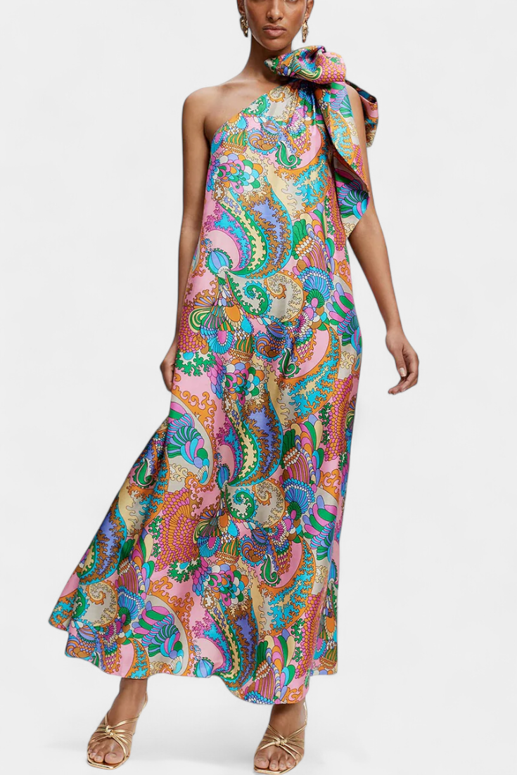 Ginette Vestido Maxi con Estampado Arcoíris