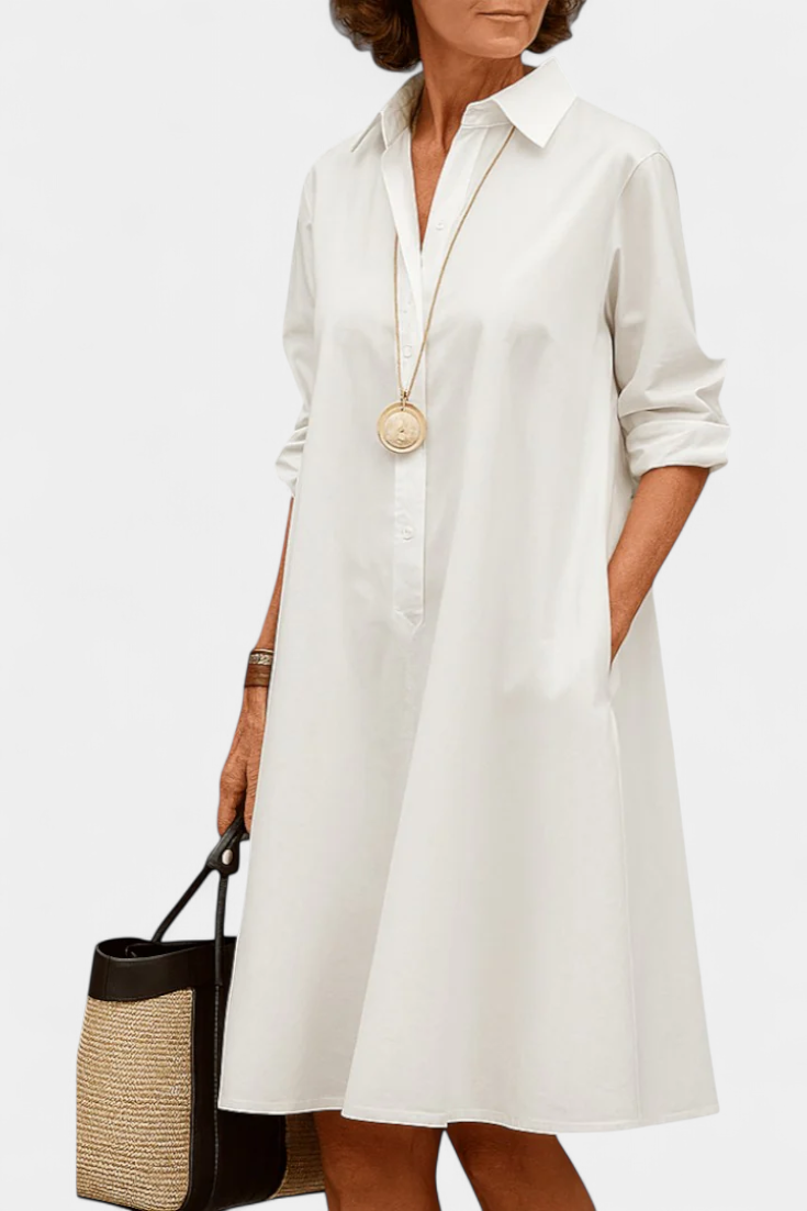Larissa Vestido en Algodón con Cuello de Solapa
