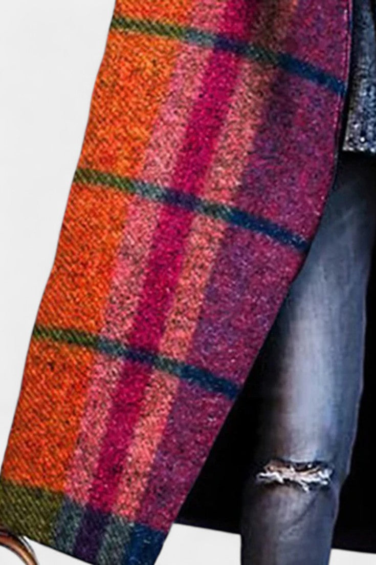 Suhana Vestido de Abrigo de Lana con Cuadros y Solapa