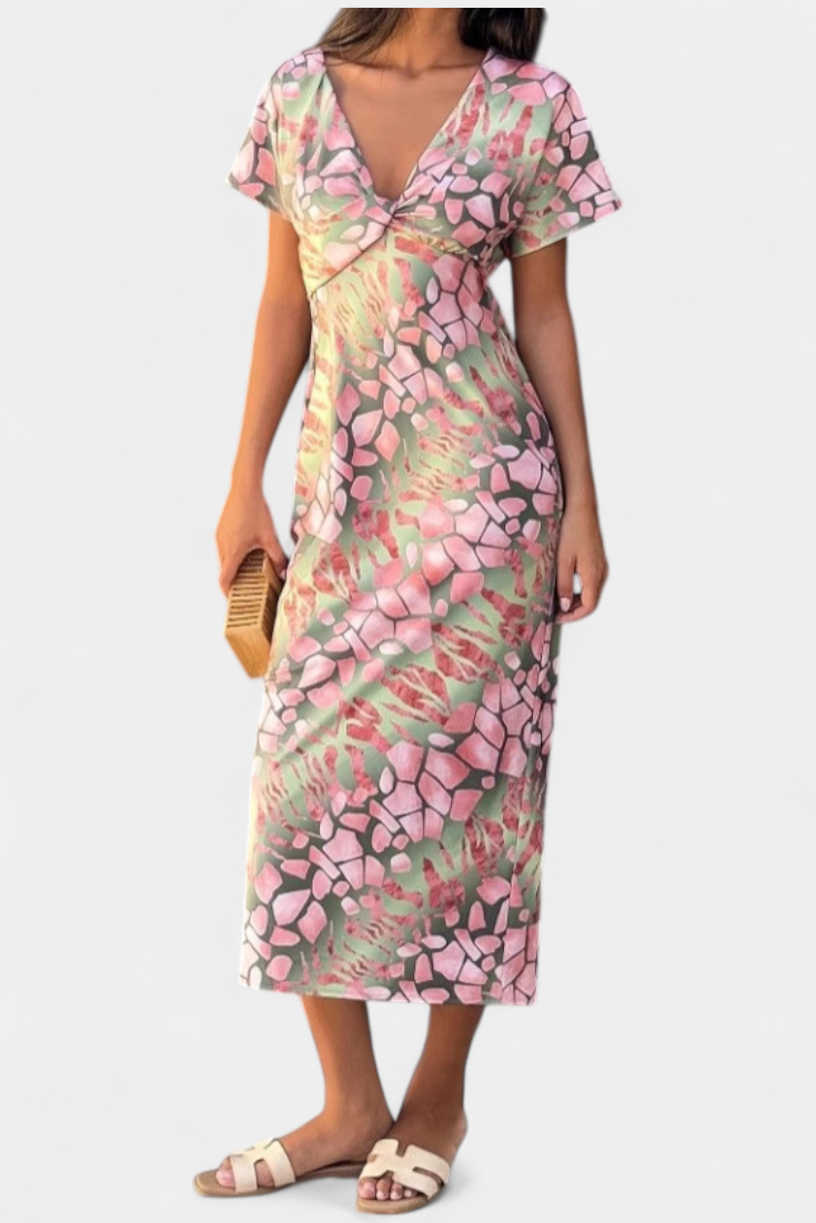 Triana Vestido con Estampado Abstracto y Escote en V