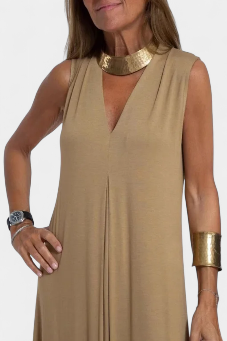 Felisa Vestido Maxi Sin Mangas en Color Liso y Silueta Elegante