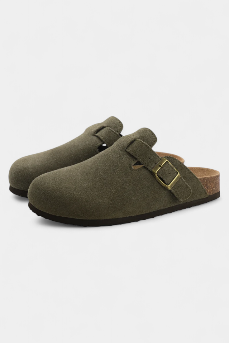 Aubree Zuecos Unisex de Gamuza con Hebilla Ajustable