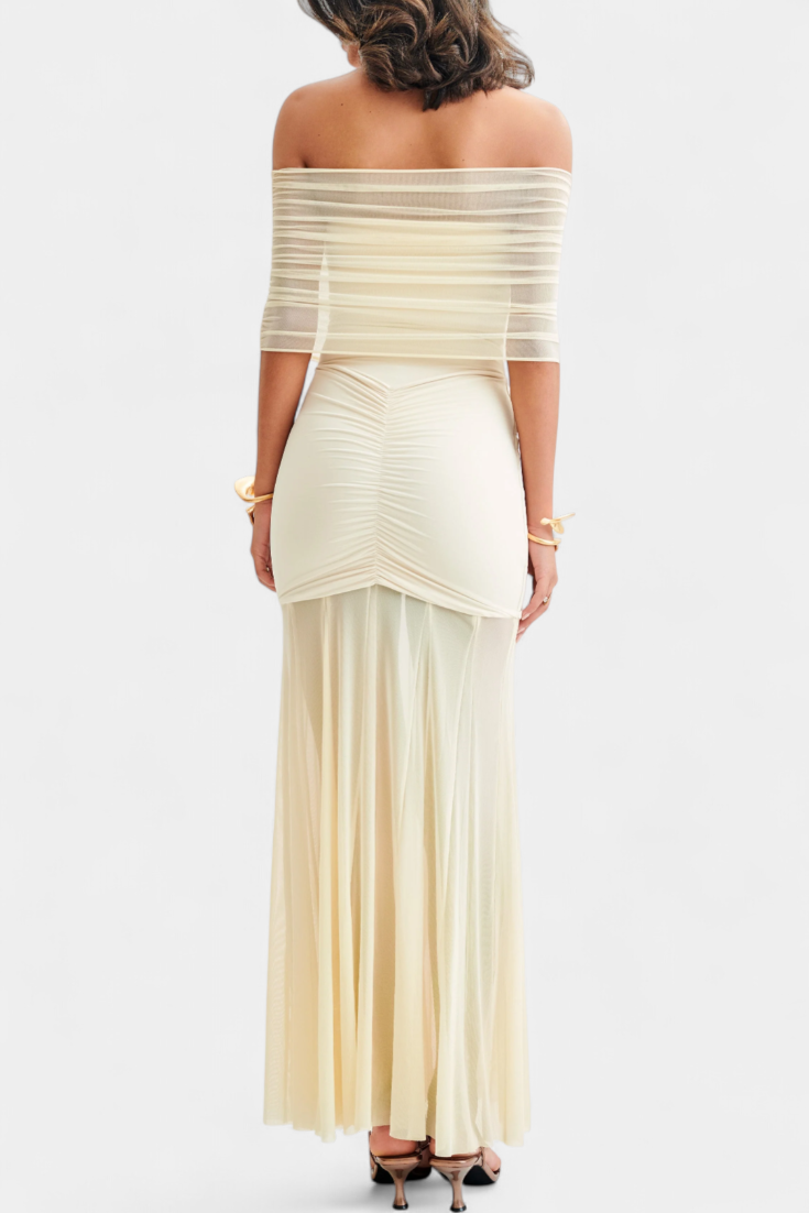 Alodia Vestido Maxi de Hombros con Capa de Malla