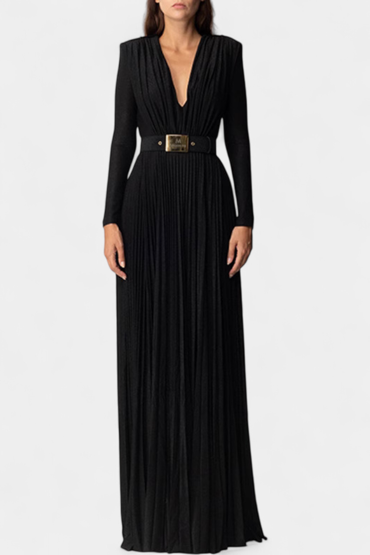 Raisa Vestido Largo Plisado con Escote Profundo