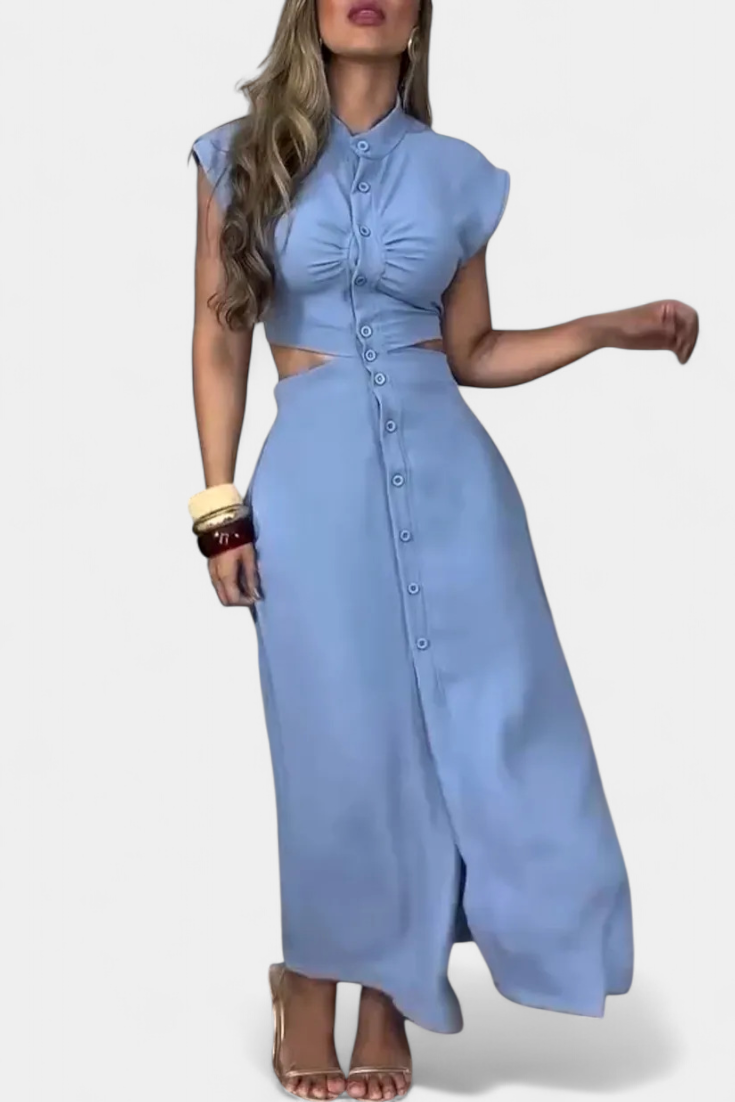 Griselda Vestido Midi con Botones y Cintura Abierta