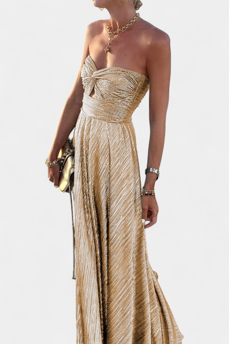 Onelia Vestido Largo Sin Tirantes con Tejido Metalizado