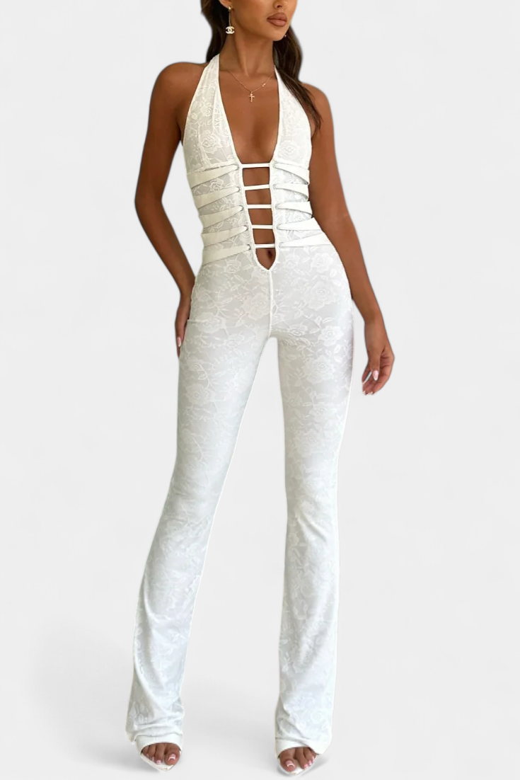 Kendra Mono Halter de Encaje con Espalda Ajustable