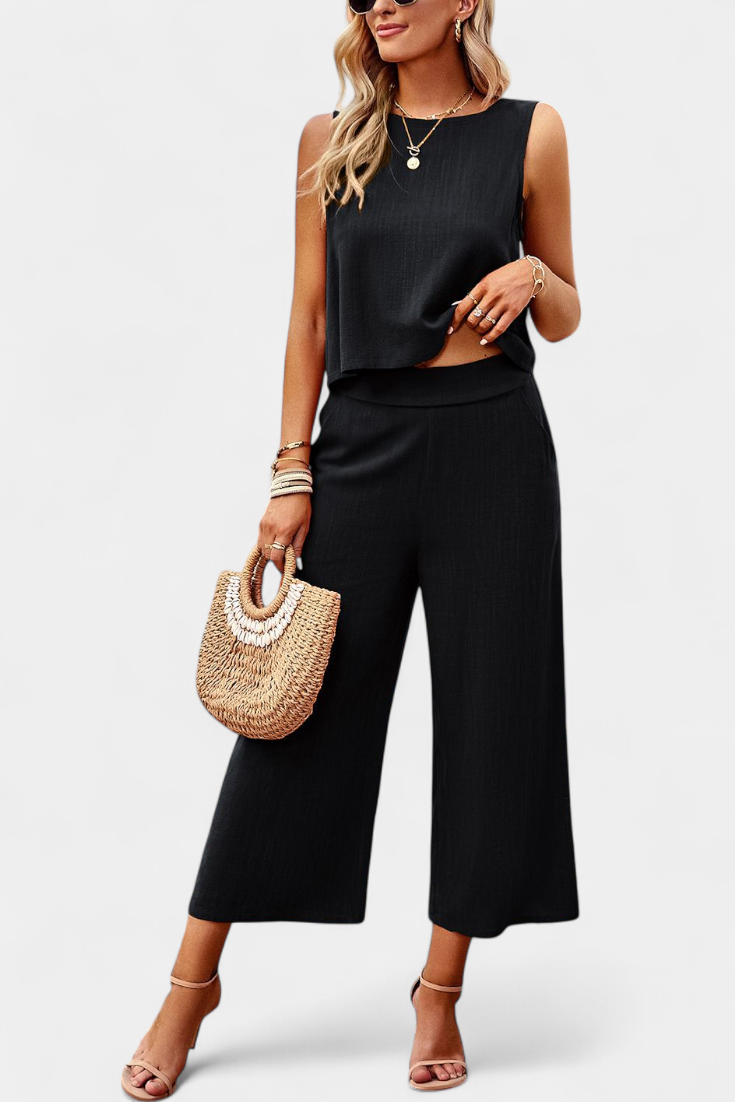 Lavinia Conjunto Boho de Top y Shorts en Lino y Algodón