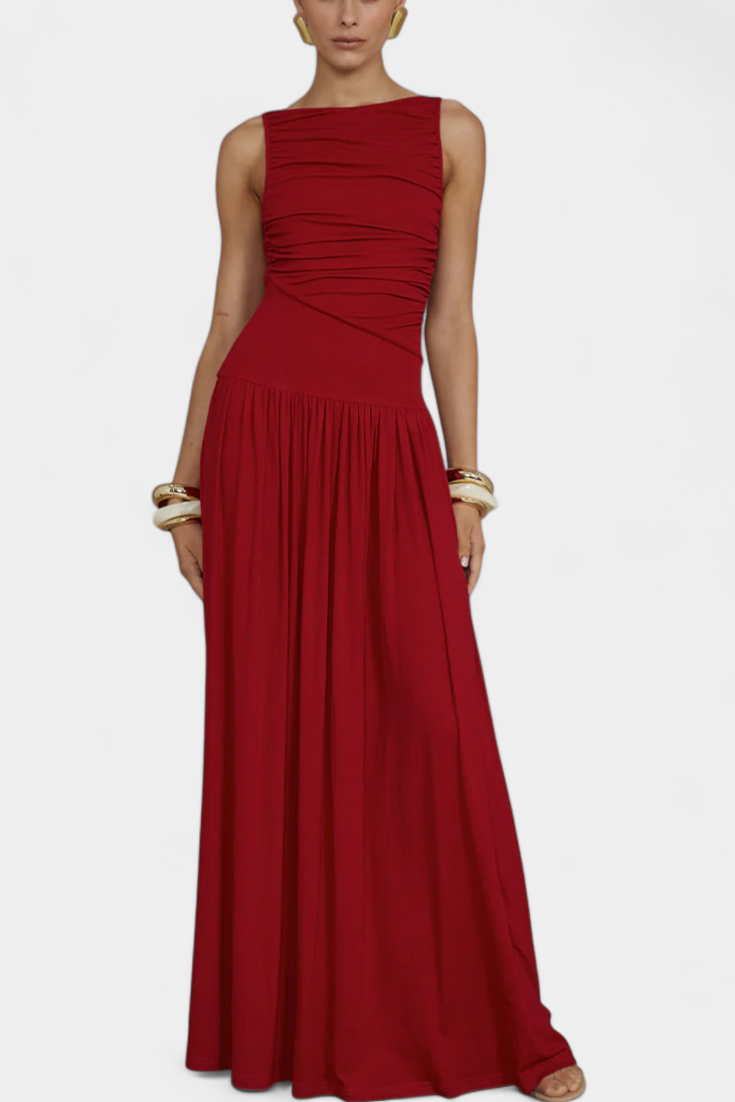 Maddy Vestido Maxi sin Mangas con Drapeado Lateral