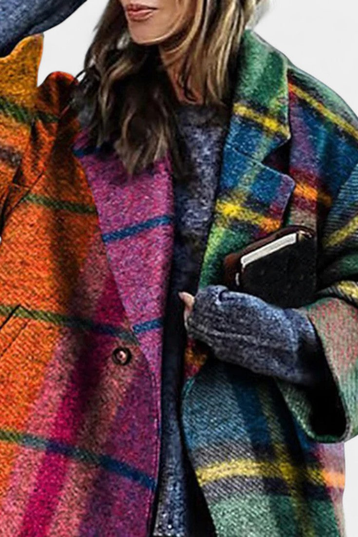 Suhana Vestido de Abrigo de Lana con Cuadros y Solapa