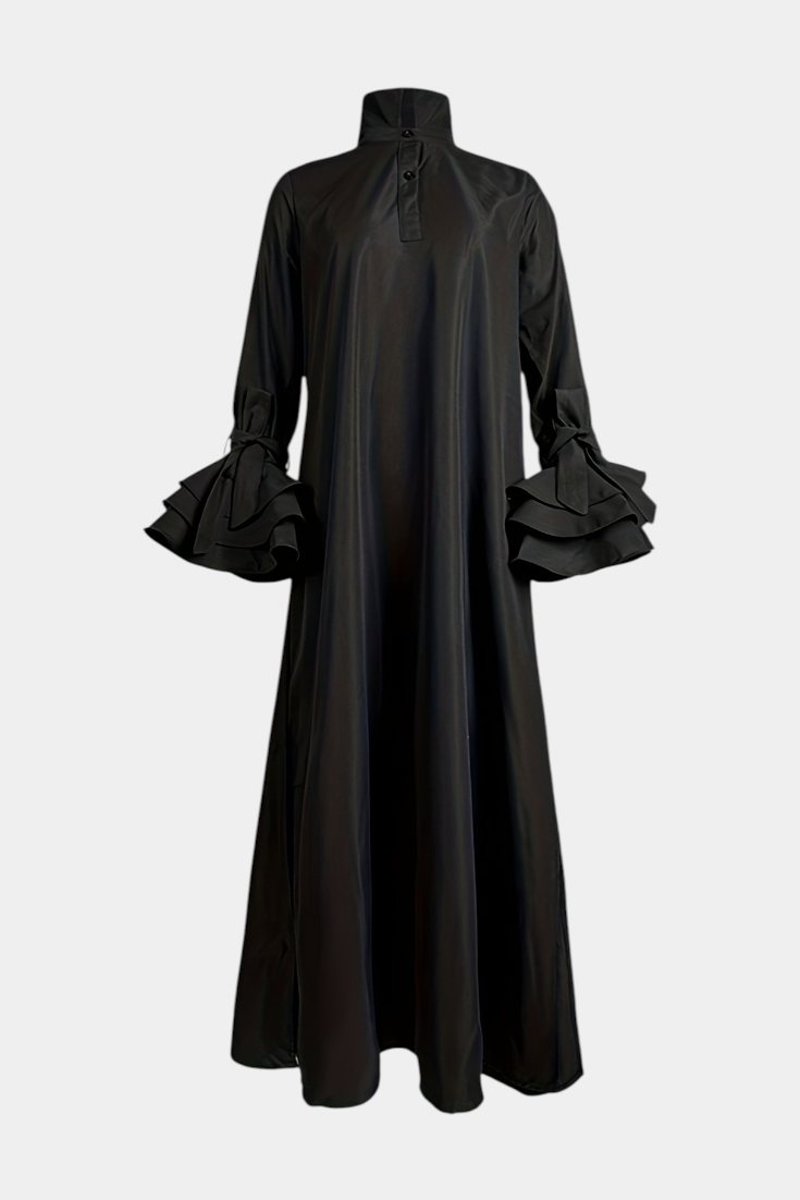 Ramona Vestido Largo Urbano con Cuello Camisero y Mangas con Volantes