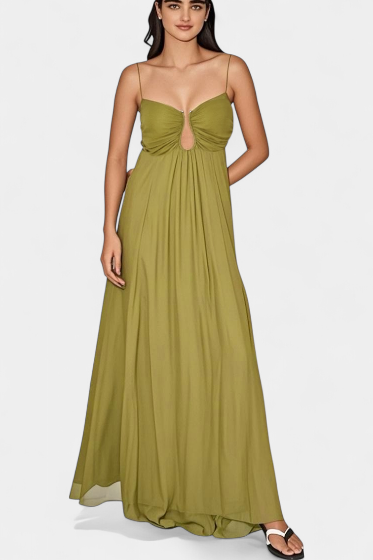 Elettra Vestido Maxi de Tirantes Finos y Drapeado Fluido