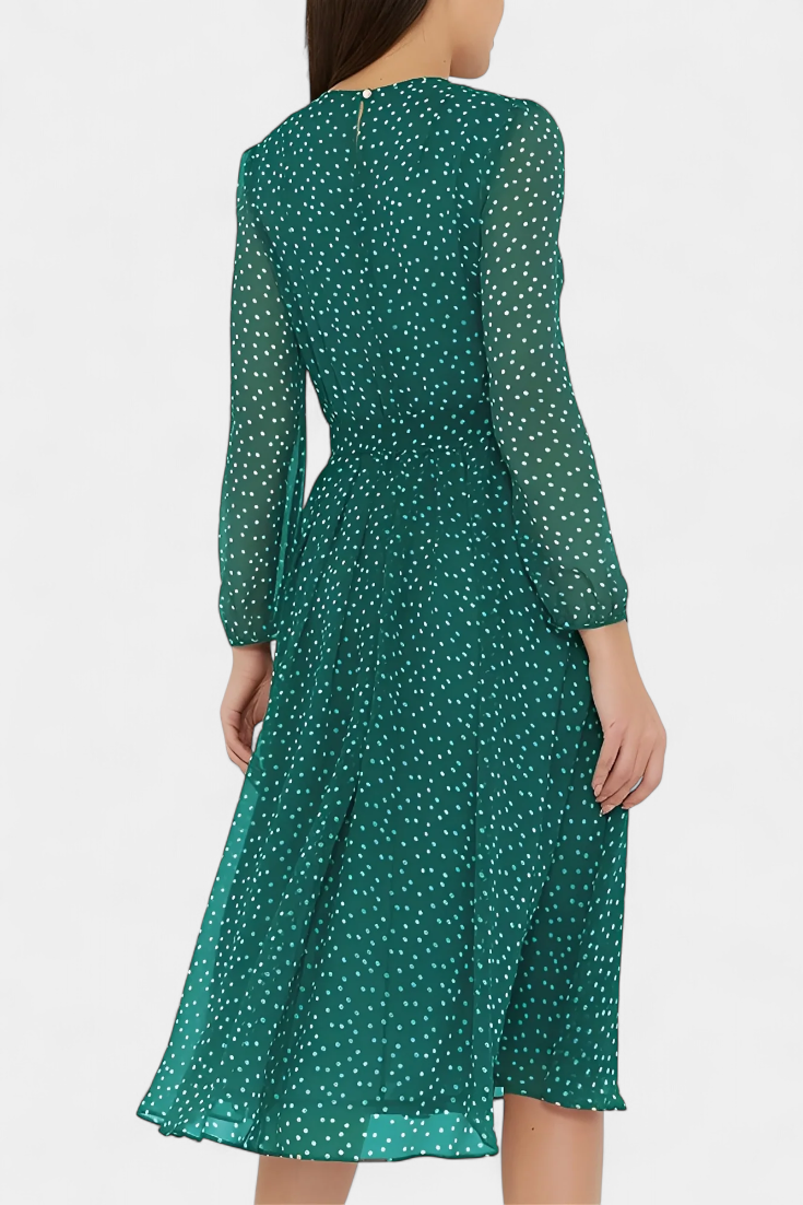 Cymene Vestido Midi de Lunares con Mangas Abullonadas