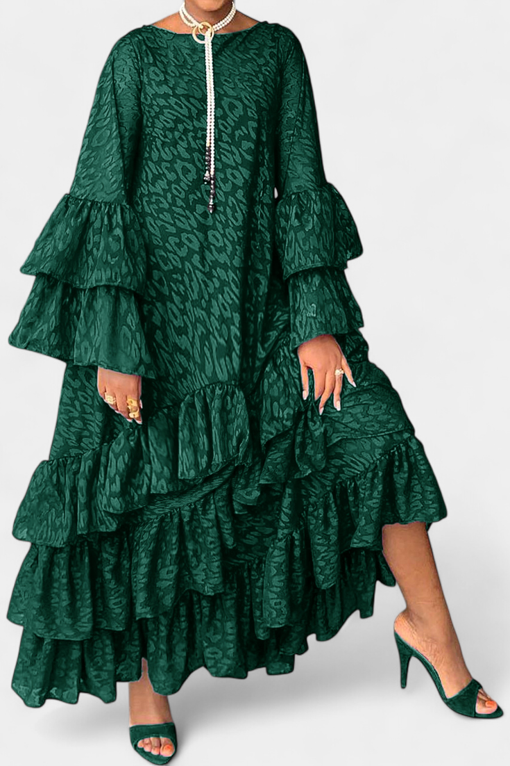 Eliselle Vestido Maxi Asimétrico con Volantes y Mangas Acampanadas