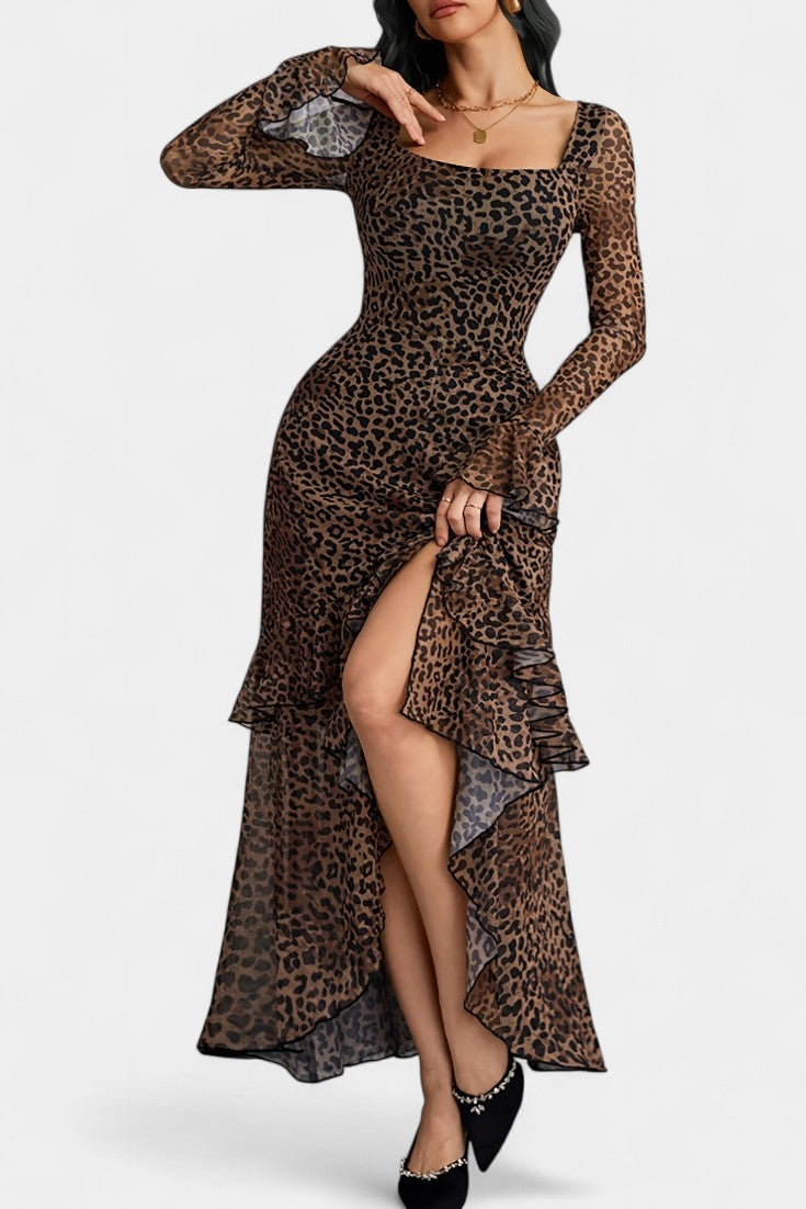 Amali Vestido Maxi de Estampado con Cuello Cuadrado