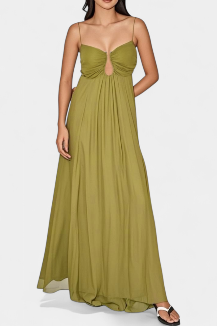 Elettra Vestido Maxi de Tirantes Finos y Drapeado Fluido