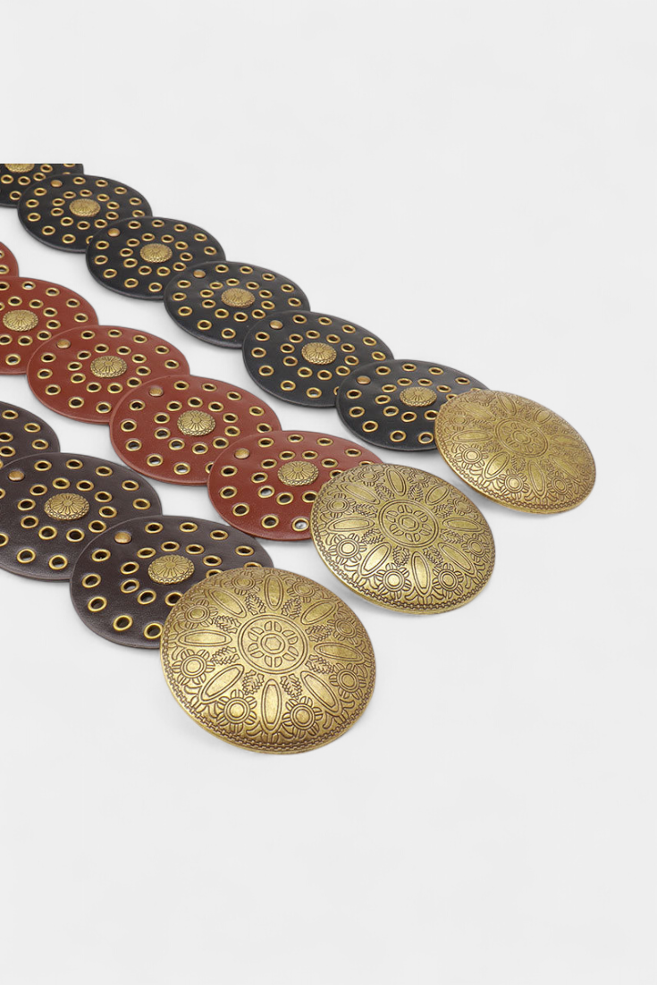 Alicia Cinturón Cowboy Vintage con Hebilla Circular Decorativa