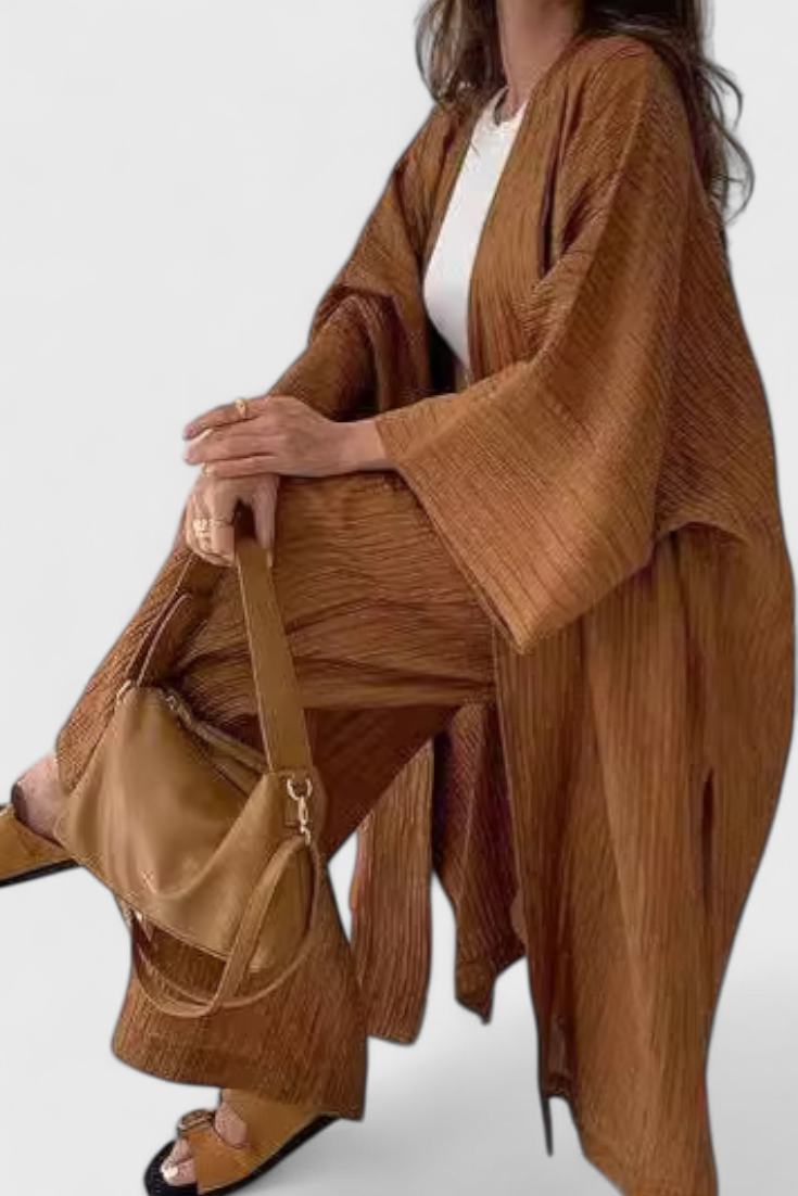 Caspian Conjunto Relajado de Dos Piezas con Kimono Largo