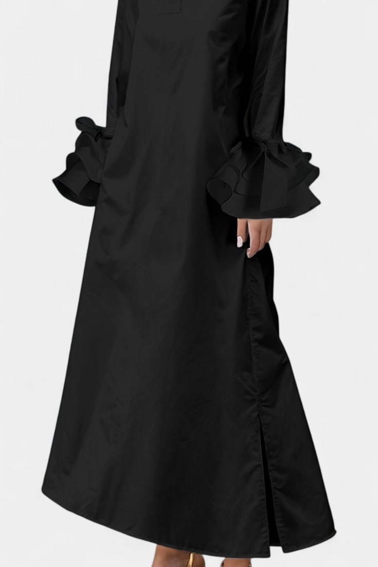 Ramona Vestido Largo Urbano con Cuello Camisero y Mangas con Volantes