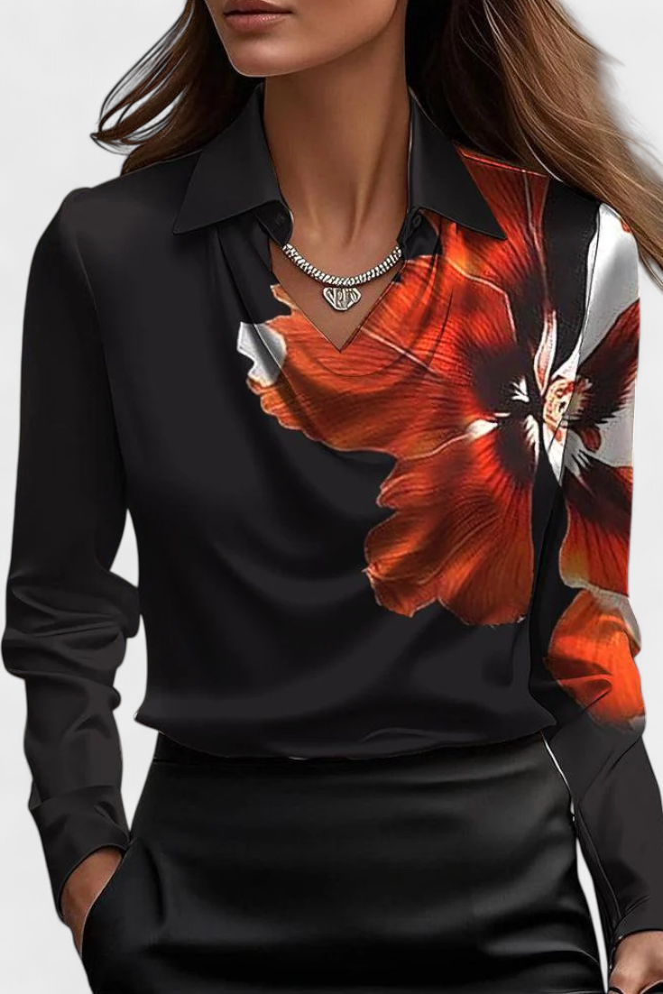 Dilnaz Blusa Satinada con Escote en Cascada