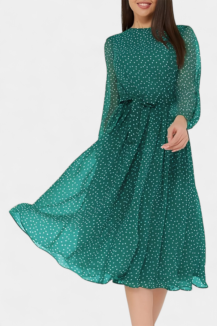 Cymene Vestido Midi de Lunares con Mangas Abullonadas