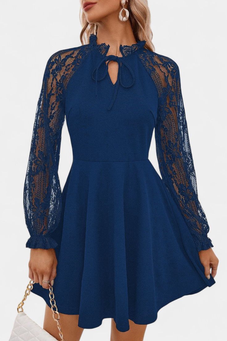 Jasella Vestido Mini de Encaje Floral con Mangas Largas