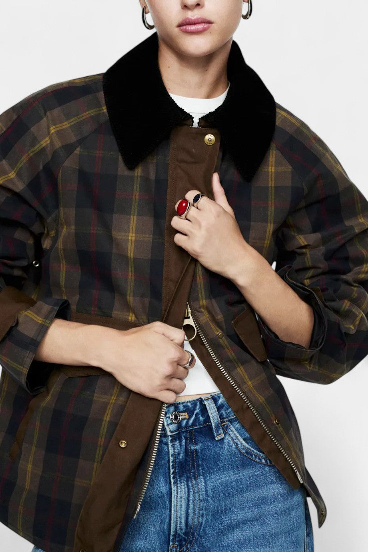 Ausra Chaqueta de Corte Recto con Estampado de Cuadros