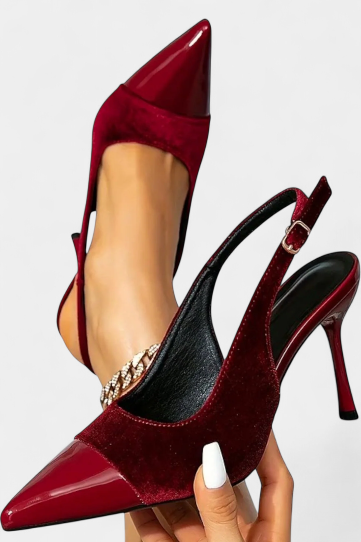 Candice Tacones Stiletto de Terciopelo con Patchwork