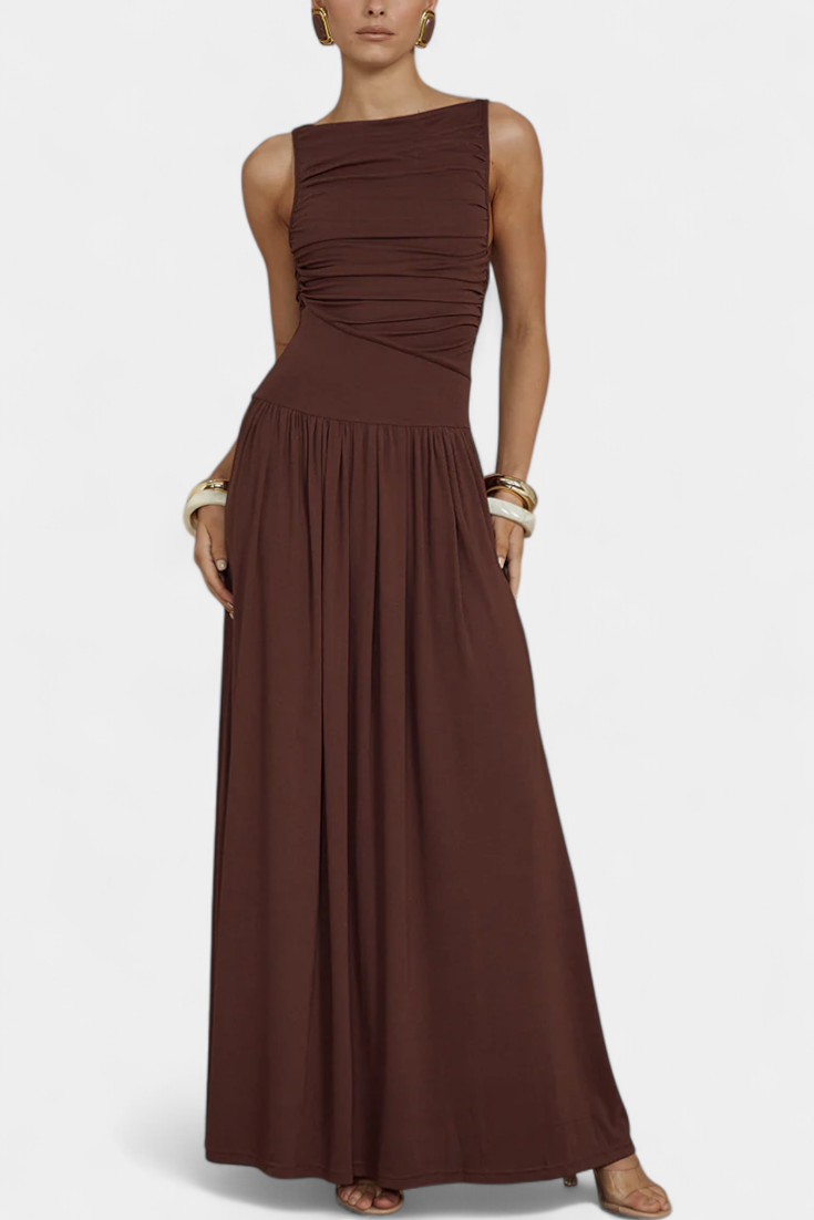 Maddy Vestido Maxi sin Mangas con Drapeado Lateral