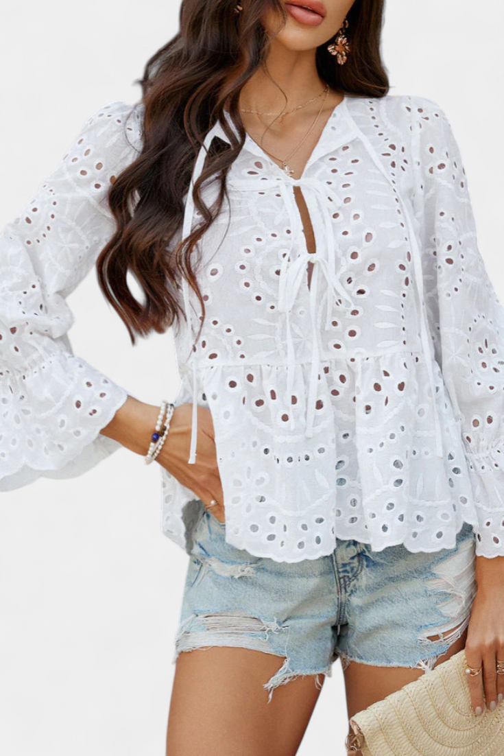 Kayden Top Bohemio de Encaje con Corte Fluido