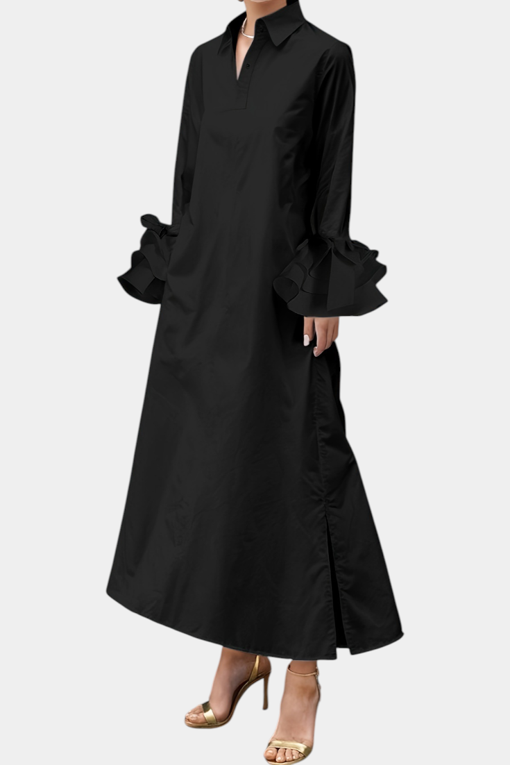 Ramona Vestido Largo Urbano con Cuello Camisero y Mangas con Volantes