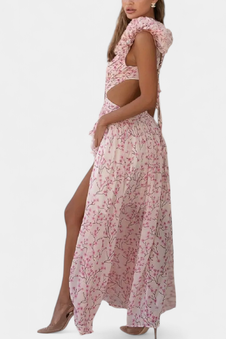 Zuleika Vestido de Chifón con Volantes y Aberturas Laterales