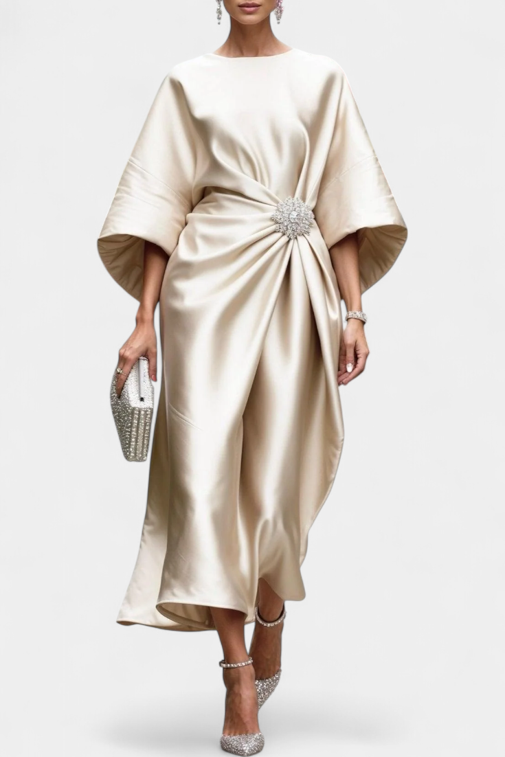 Ubelia Vestido Largo de Satén con Brillo Luxe