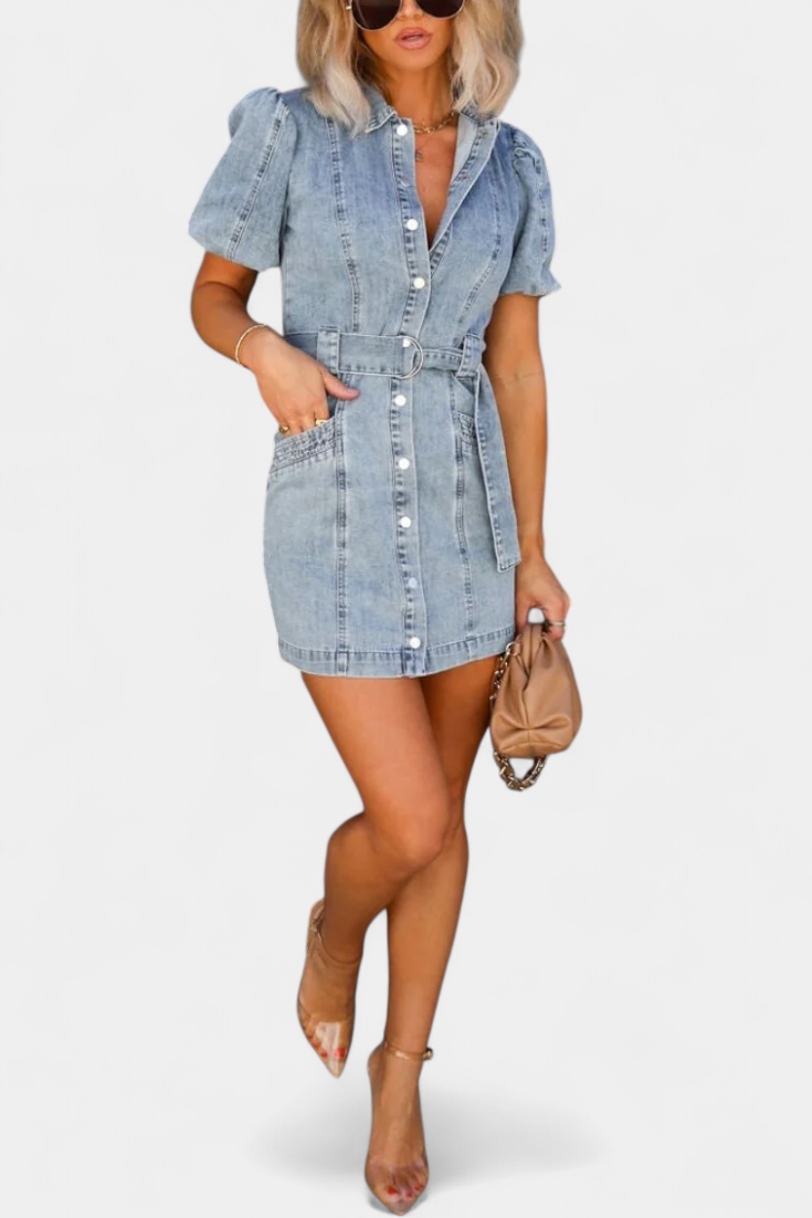 Orlena Vestido Mini de Denim Lavado