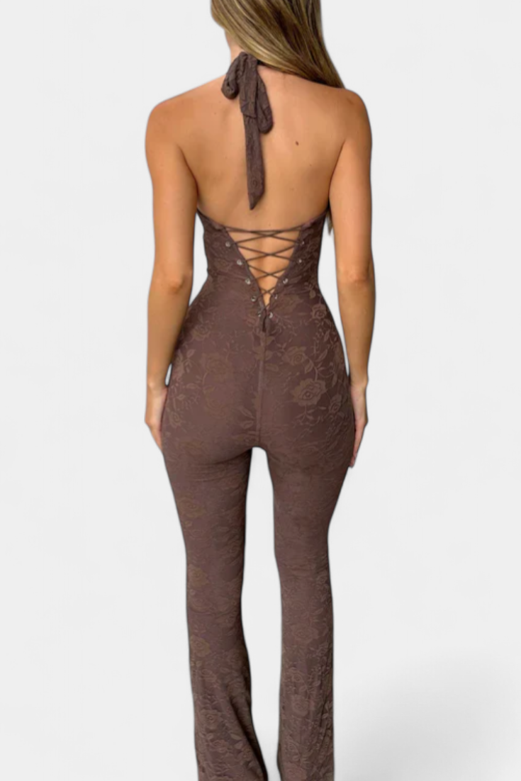 Kendra Mono Halter de Encaje con Espalda Ajustable