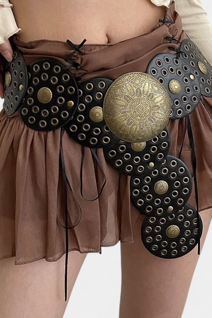 Alicia Cinturón Cowboy Vintage con Hebilla Circular Decorativa