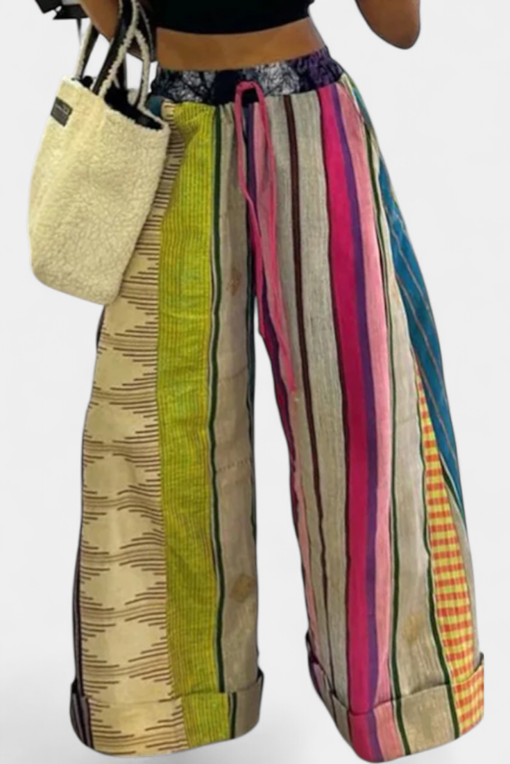 Claudine Pantalones Casual de Pierna Ancha con Estampado a Rayas