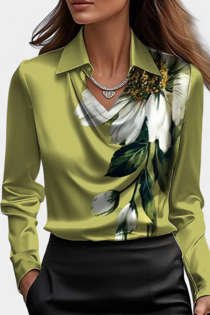 Dilnaz Blusa Satinada con Escote en Cascada
